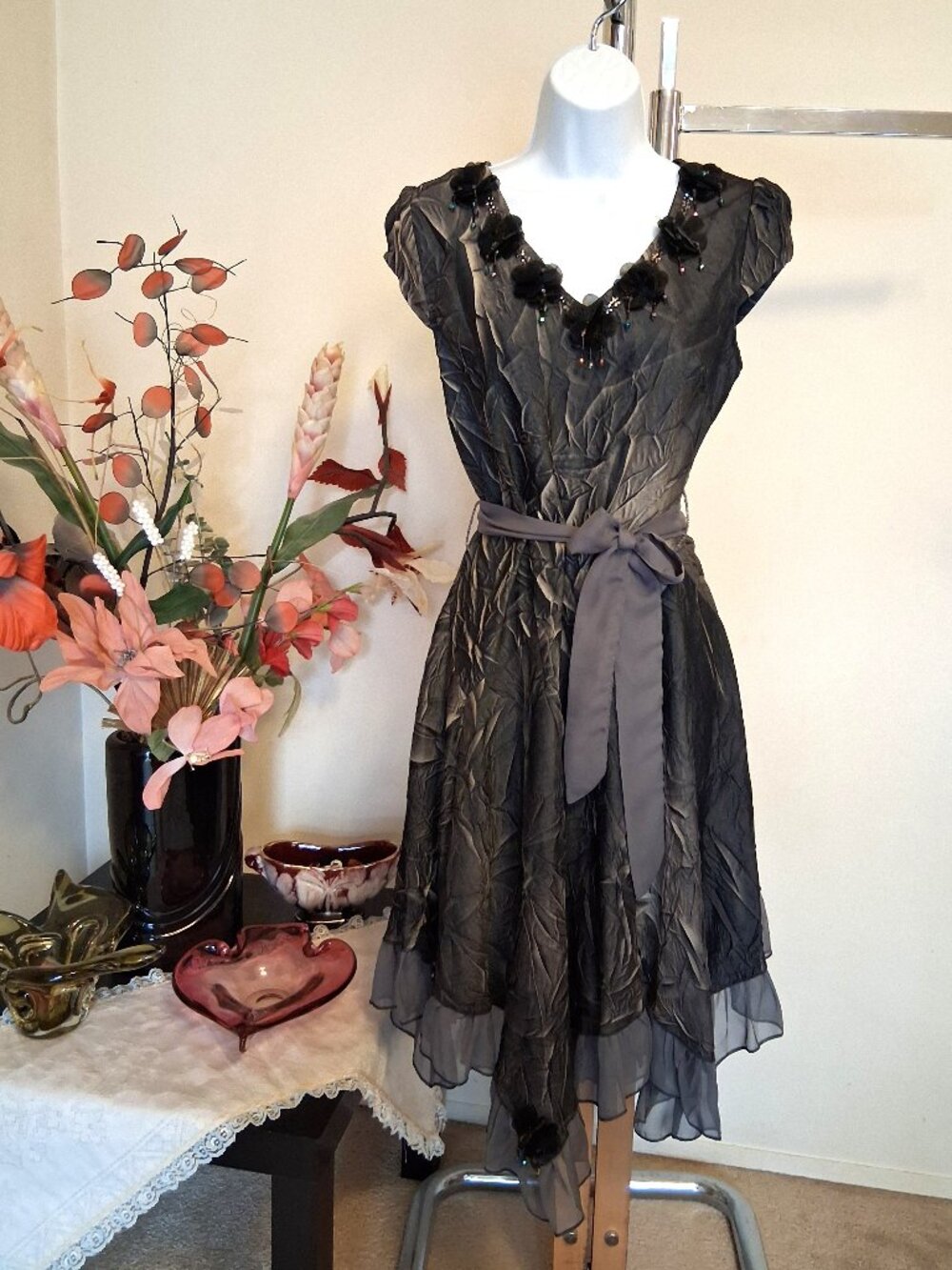 Elegant Classy A-Line Cocktail Party Dress Ruffle Gray Maxi Dresses 8